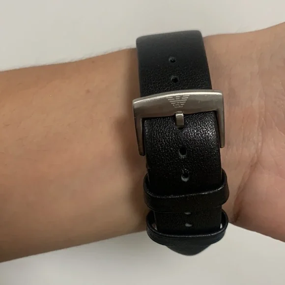 Emporio Armani Silver and Black Skeleton Watch